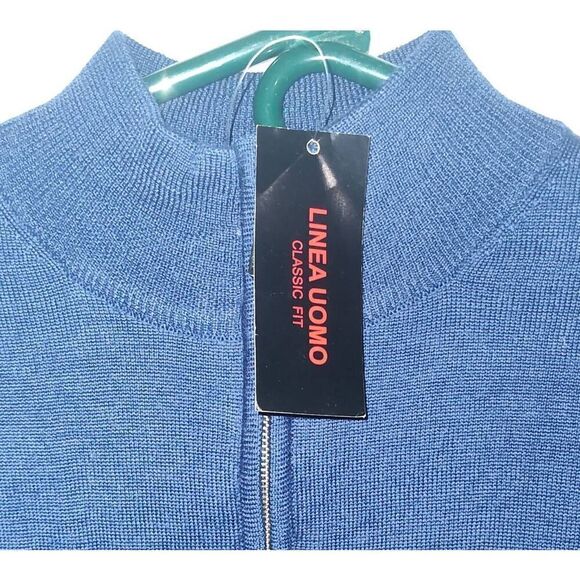 NWT LINEA UOMO Sz M WooL Acrylic Pullover Sweater 1/4 Zip Blue - Picture 3 of 7